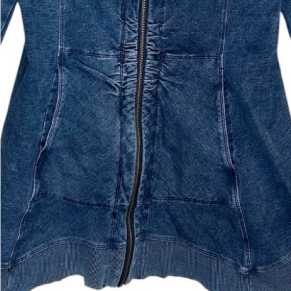 For Cynthia Blue Denim Cotton Hooded Jacket w/ Asymmetric Raw Hem - Medium - Picture 5 of 7